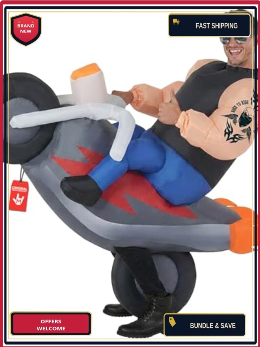 Inflatable Biker Costume Adult Blow Up Ride On Halloween Party Cosplay